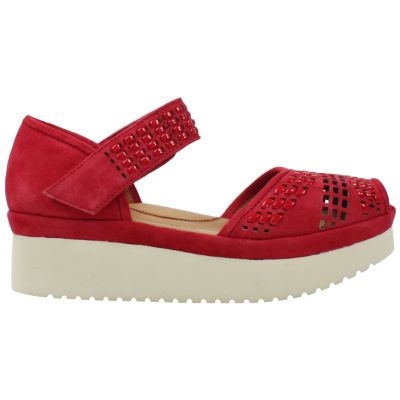 Right side view of Amalsinda Bright Red Suede