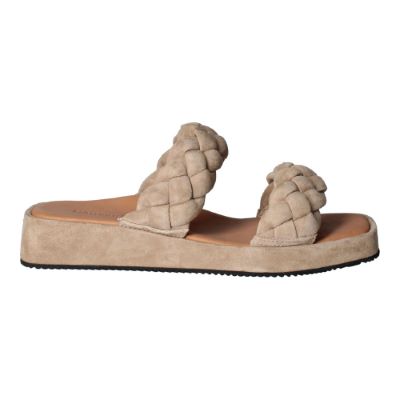 Right side view of Aranya TAUPE KID SUEDE