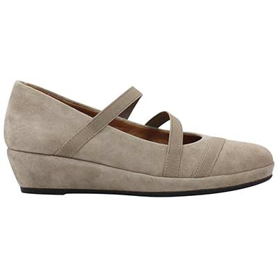 Right side view of Berency Taupe Suede
