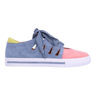 Right side view of Kanav BLUE/PINK/YELLOW SUEDE