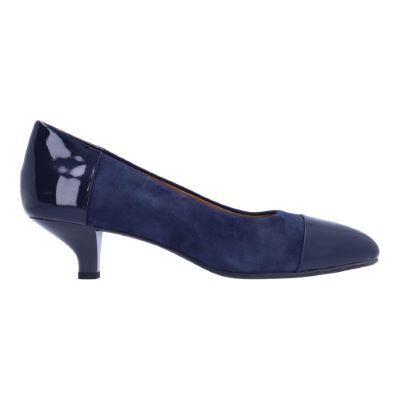 Right side view of Kishita NAVY SUEDE/PATENT