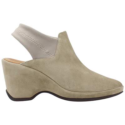 Right side view of Oniella Taupe Suede