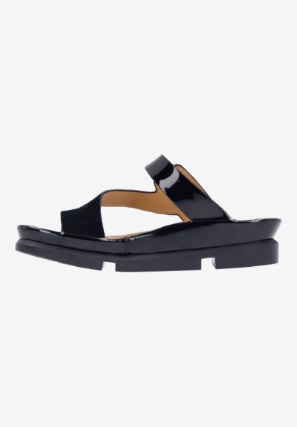 Left side view of Alanza BLACK SUEDE/PATENT