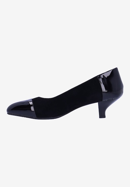 Left side view of Kishita BLACK SUEDE/PATENT