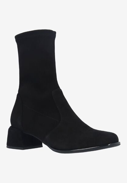Front view of Nyvani BLACK STRETCH SUEDE