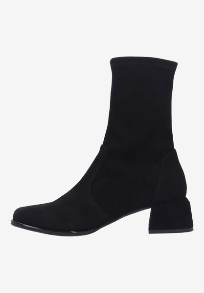 Left side view of Nyvani BLACK STRETCH SUEDE