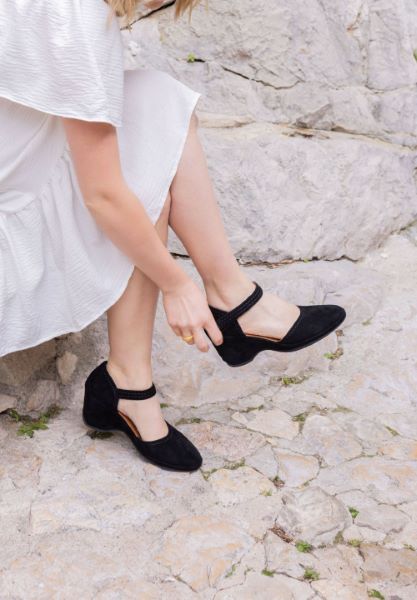 Bottom view of Orva Black Suede